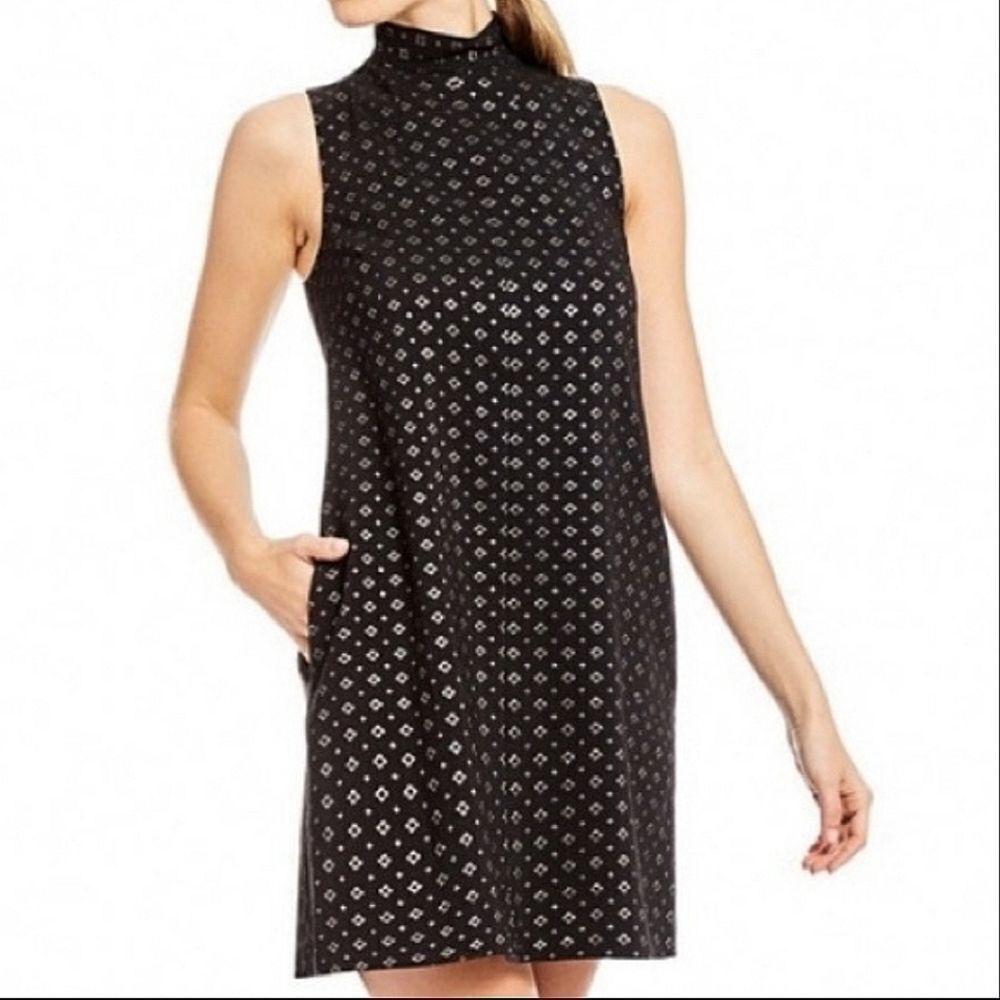 Daniel Cremieux Dress Riley Black Gold Metallic Jacquard Shift With Pockets S 10